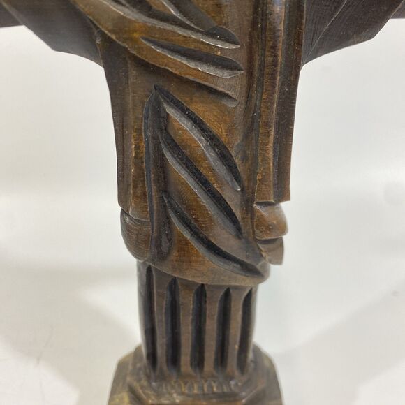 Carved Wood ‘Christ The Redeemer’ 8.75” Vintage Sculpture Figurine, Rio Souvenir - Picture 7 of 11
